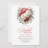 Invitation Refined Bohemian Crimson Red White Gold Shower (Devant)