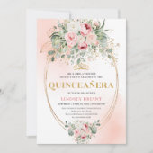 Invitation Refined Boho Blush Roses Greenery Gold Quinceañera (Devant)