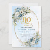 Invitation Refined Boho Dusty Blue Eucalyptus 90th Birthday (Devant)