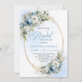 Invitation Refined Boho Dusty Blue Flowers Gold Bridal Shower (Devant)