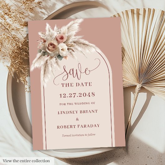 Invitation Refined Boho Dusty Pink Floral Save the Date Card