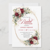 Invitation Refined Deep Red Floral Gold Bridal Shower Invite (Devant)