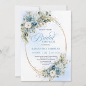 Invitation Refined Dusty Blue Gold Frame Bridal Shower Invite (Devant)