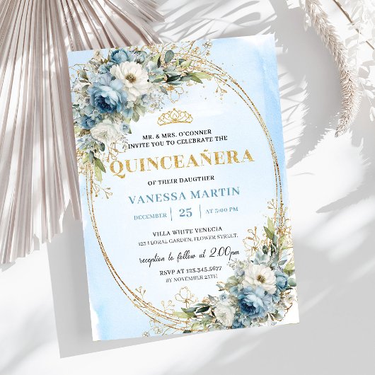 Invitation Refined Dusty Blue Gold Greenery Quince 15