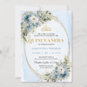 Invitation Refined Dusty Blue Gold Greenery Quince 15 Invite (Devant)