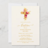 Invitation Refined Gold Botanical Cross Christian Baptism (Devant)