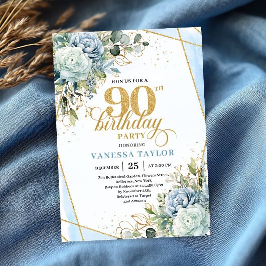 Invitation Refined gold frame style 90th birthday celebration