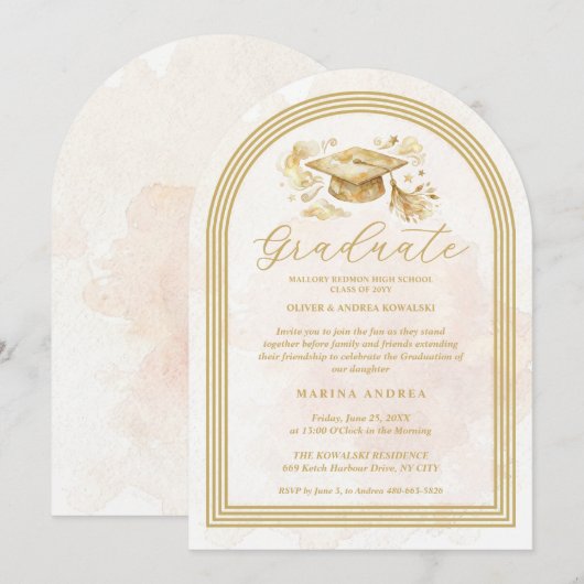 Invitation Refined Graduate Cap in Beige Tones Graduation (Devant / Derrière)