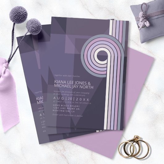 Invitation Refined Lines Geometric Wedding Violet ID983