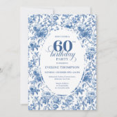 Invitation Refined Navy Roses Floral Toile 60th Birthday  (Devant)