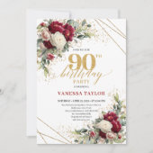 Invitation Refined Red and White Roses 90th Birthday Invite (Devant)