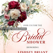 Invitation Refined Red and White Roses Gold Bridal Shower