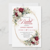 Invitation Refined Red and White Roses Gold Bridal Shower (Devant)