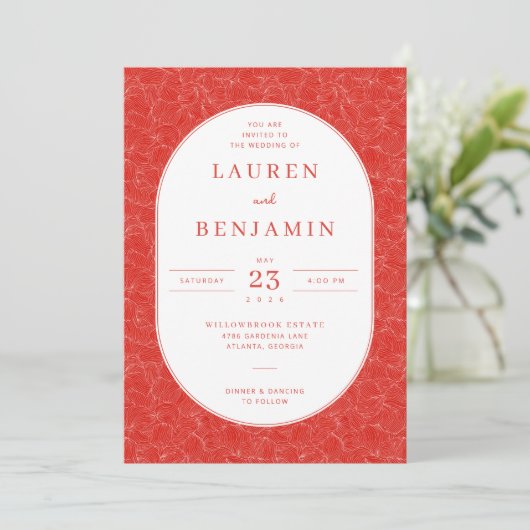 Invitation Refined Red Floral Pattern (Debout devant)