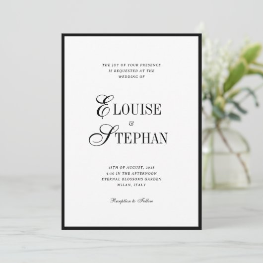 Invitation Refined Script Black White QR Code Details Wedding (Debout devant)