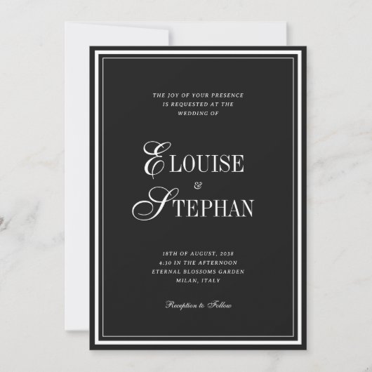 Invitation Refined Script Black White QR Code Details Wedding (Devant)