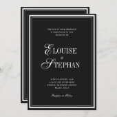 Invitation Refined Script Black White QR Code Details Wedding (Devant / Derrière)