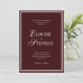 Invitation Refined Script Burgundy QR Code Details Wedding (Debout devant)
