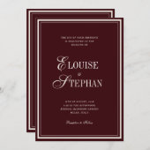 Invitation Refined Script Burgundy QR Code Details Wedding (Devant / Derrière)