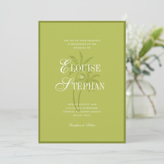 Invitation Refined Script Palm Tree Chartreuse Beach Wedding (Debout devant)
