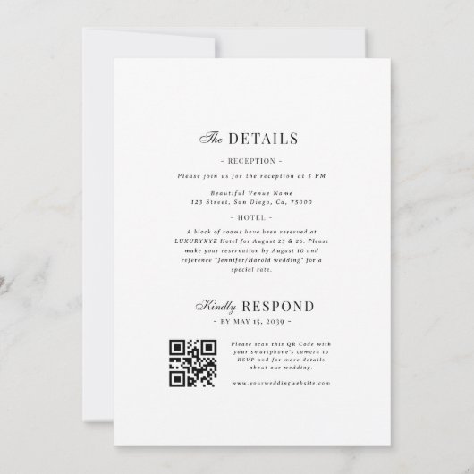 Invitation Refined Script White QR Code Details Wedding (Dos)