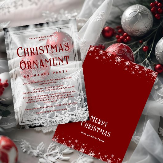 Invitation Refined Vellum Grey Shades Red Christmas Ornament