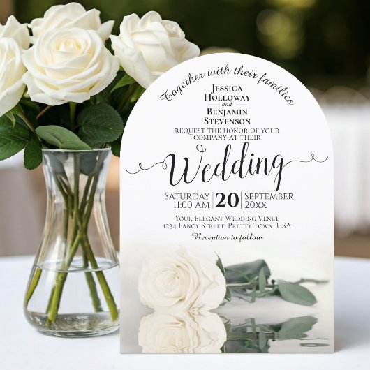 Invitation Reflet Blanc ivoire Rose Élégant Mariage d'arc