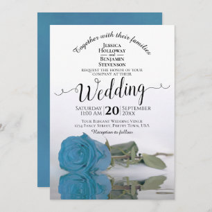 Invitation Reflet bleu turquoise Rose mariage élégant