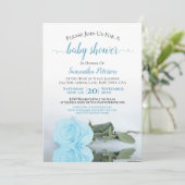 Invitation Reflet Blue Rose Élégant bébé garçon douche bébé (Debout devant)