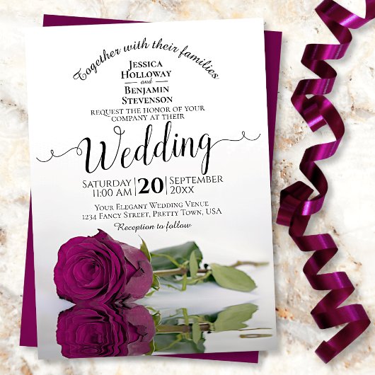 Invitation Reflet Cassis Purple Rose Mariage élégant