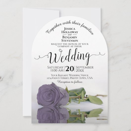 Invitation Reflet Dusty Purple Rose Elegant Arch Mariage (Devant)