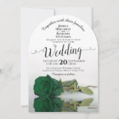 Invitation Reflet Emerald Green Rose Elegant Arch Mariage (Devant)