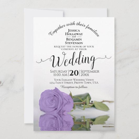 Invitation Reflet Lavande violet Rose Élégant mariage (Devant)