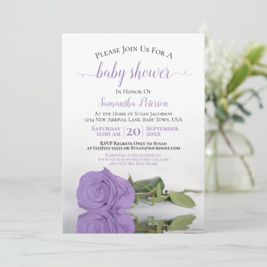 Invitation Reflet Lavender Rose Élégant Baby shower (Debout devant)