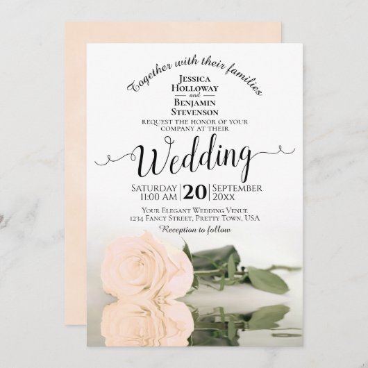 Invitation Reflet Pale Blush Peach Rose Mariage élégant (Devant / Derrière)