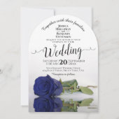 Invitation Reflet Rose bleu marine Élégant Mariage romantique (Devant)