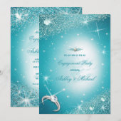 Invitation reflet tendance étoiles bleu turquoise ciel nuageu (Devant / Derrière)