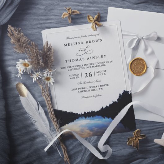 Invitation Reflets de lac rustique Mariage élégant au bord du