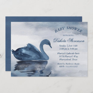 Invitation Réflexions des lacs Dusty Blue Swan Baby shower