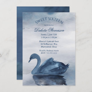 Invitation Réflexions des lacs   Dusty Blue Swan Sweet 16 Par