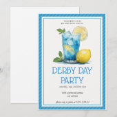 Invitation Refreshing Blue Cocktail Lemon Derby Day Party Inv (Devant / Derrière)