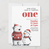 Invitation Refroidissement avec ours rouge et neigeurs | Wint (Devant)