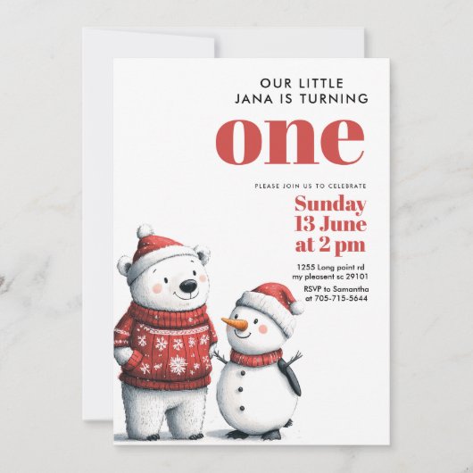 Invitation Refroidissement avec ours rouge et neigeurs | Wint (Devant)