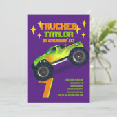 Invitation REFROIDISSEMENT Monster Truck Neon Anniversaire Fê (Debout devant)