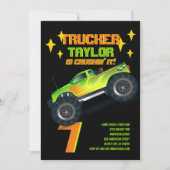 Invitation REFROIDISSEMENT Monster Truck Neon Anniversaire Fê (Devant)