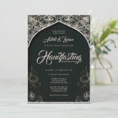 Invitation Regal Argent Flourish Hunter Green Handfasting (Debout devant)