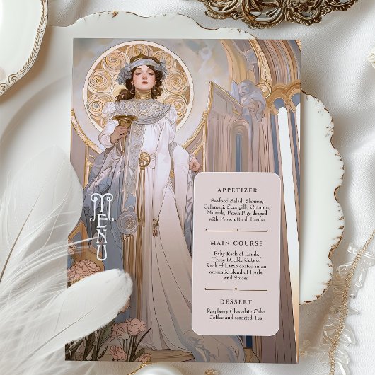 Invitation Regal Art Nouveau Mariage Menu Card Gold Accents