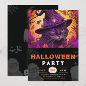 Invitation Regal Black Chat sorcières Casquette Black Hallowe (Devant / Derrière)