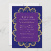 Invitation Regal bleu et violet Mariage de style indien (Devant)