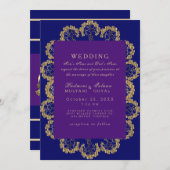 Invitation Regal bleu et violet Mariage de style indien (Devant / Derrière)